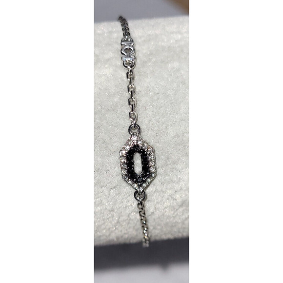 Signed Karl Lagerfeld Logo Bracelet Double K Silvertone Chain Charm Minimalist - Picture 1 of 7